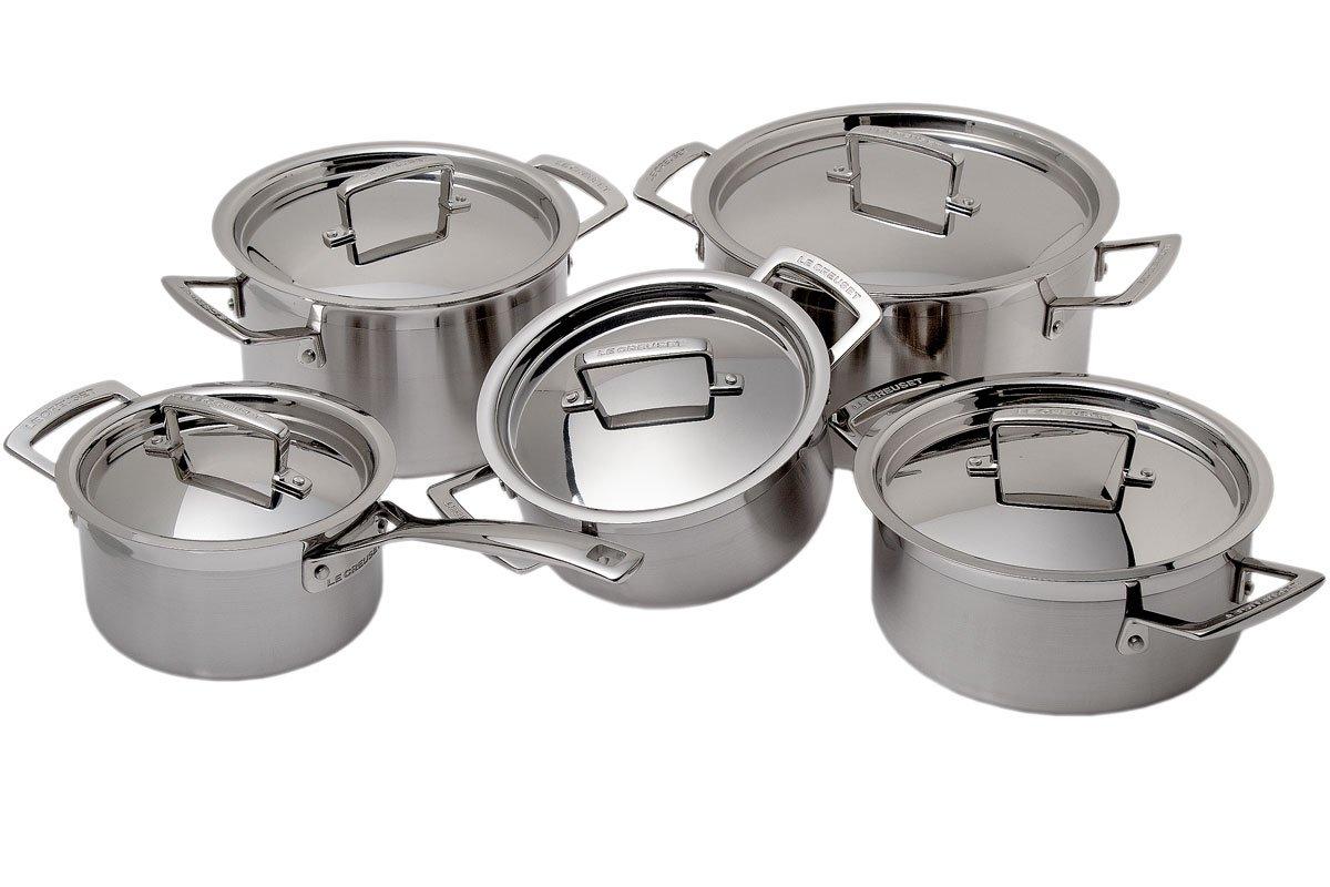 Batterie De Cuisine LE CREUSET Anti-Adhésive - 6 Pièces Avec 4 Couvercles Verre, Compatible Induction