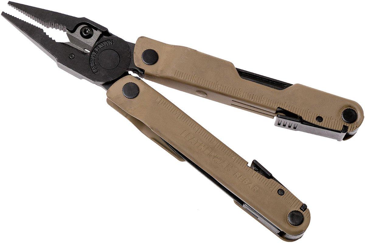 Leatherman Rebar Coyote Tan Multitool 17-in-1 – Black Oxide Finish, USA Made W/ Sheath