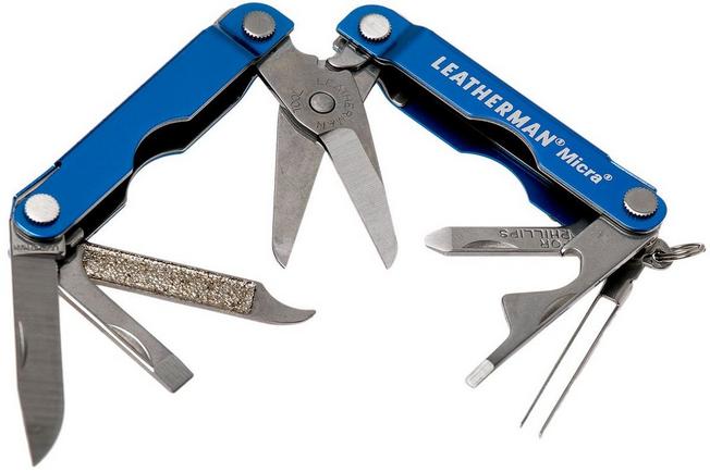 LEATHERMAN, Micra Llavero multiherramienta con tijeras de acción de resorte  y herramientas de aseo, acero inoxidable, construido en los Estados