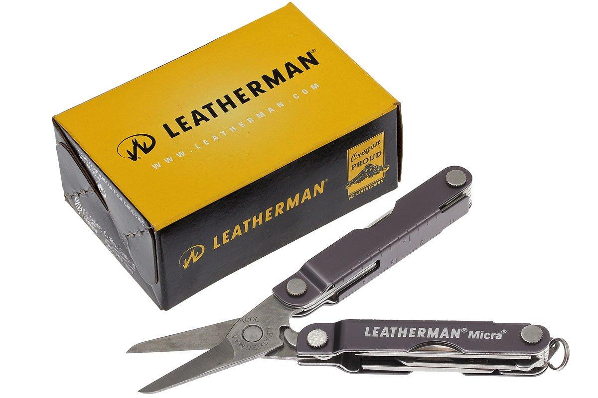 LEATHERMAN, Micra Llavero multiherramienta con tijeras de acción de resorte  y herramientas de aseo, acero inoxidable, construido en los Estados