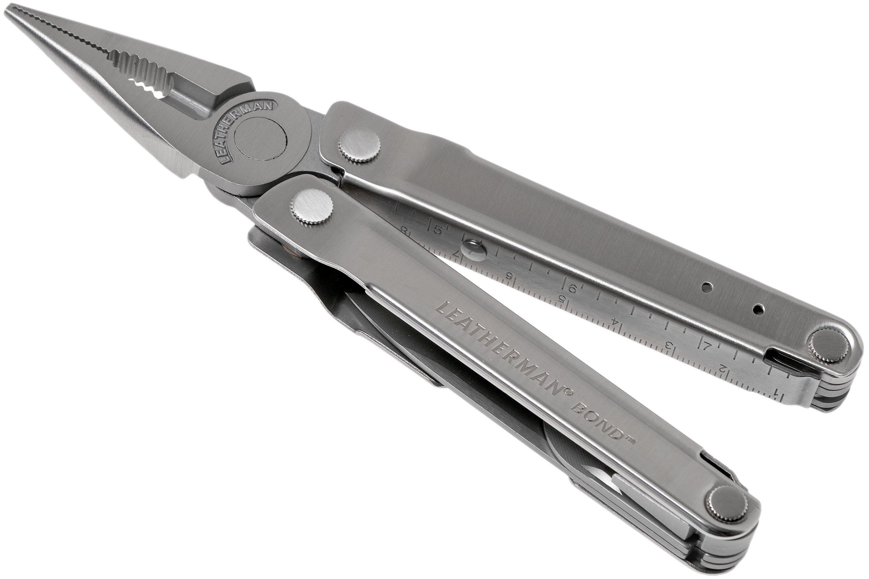 LEATHERMAN, Bond Multiherramienta, herramienta EDC de acero inoxidable con  hoja 420HC y funda de nailon