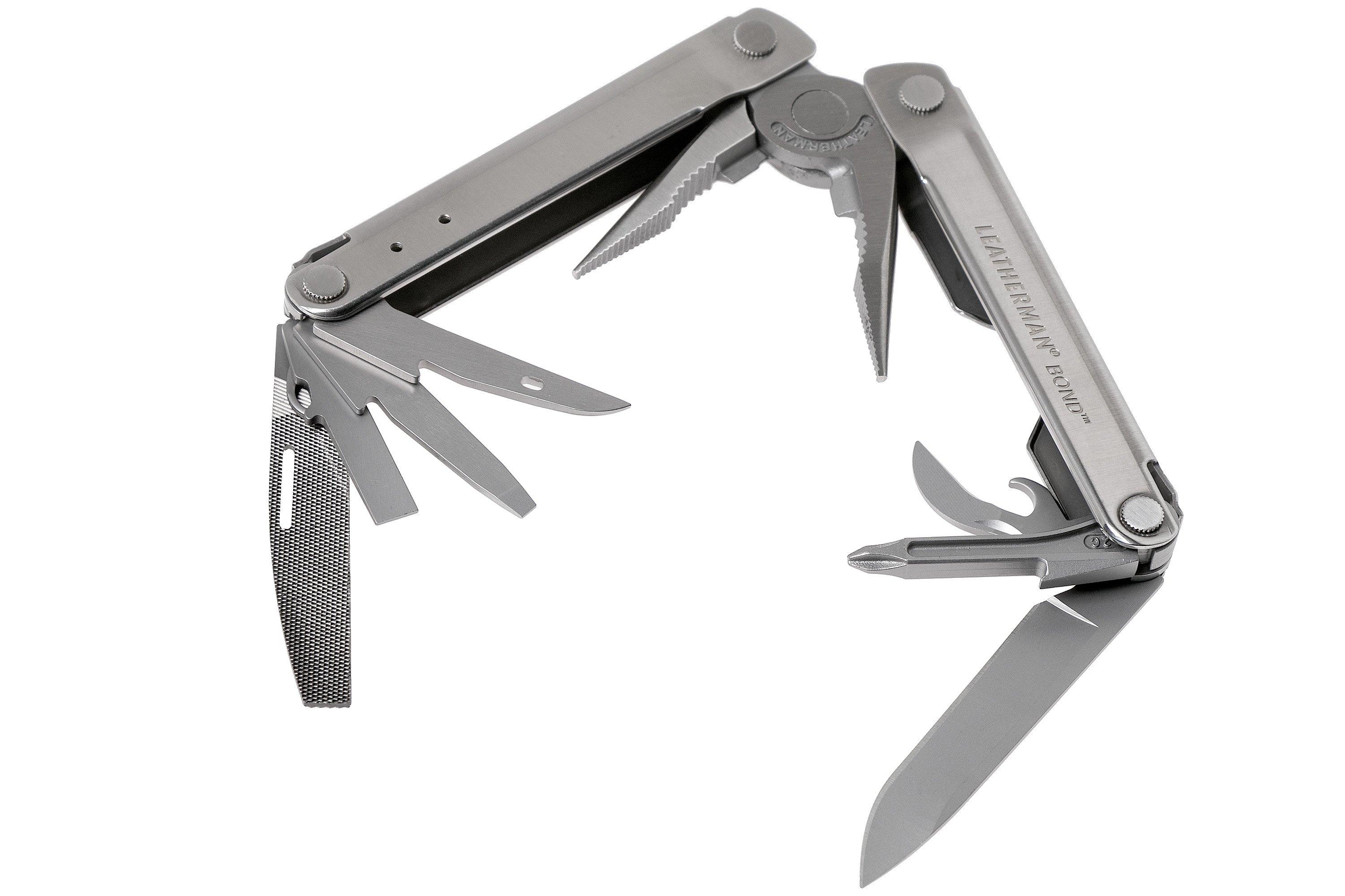 LEATHERMAN, Bond Multiherramienta, herramienta EDC de acero inoxidable con  hoja 420HC y funda de nailon