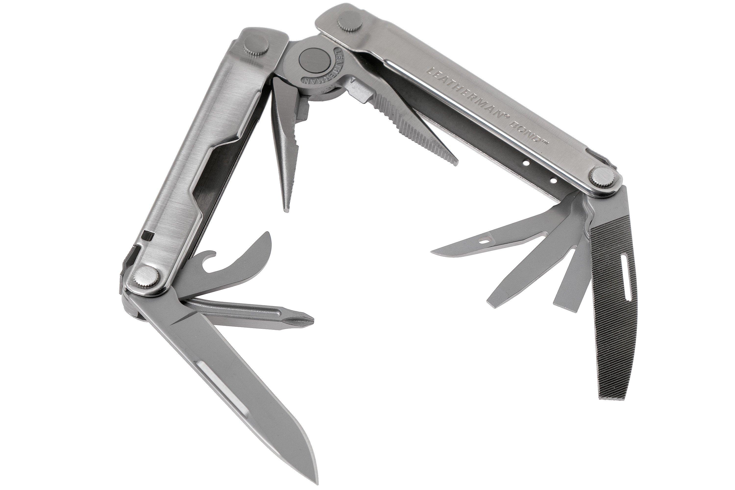 LEATHERMAN, Bond Multiherramienta, herramienta EDC de acero inoxidable con  hoja 420HC y funda de nailon