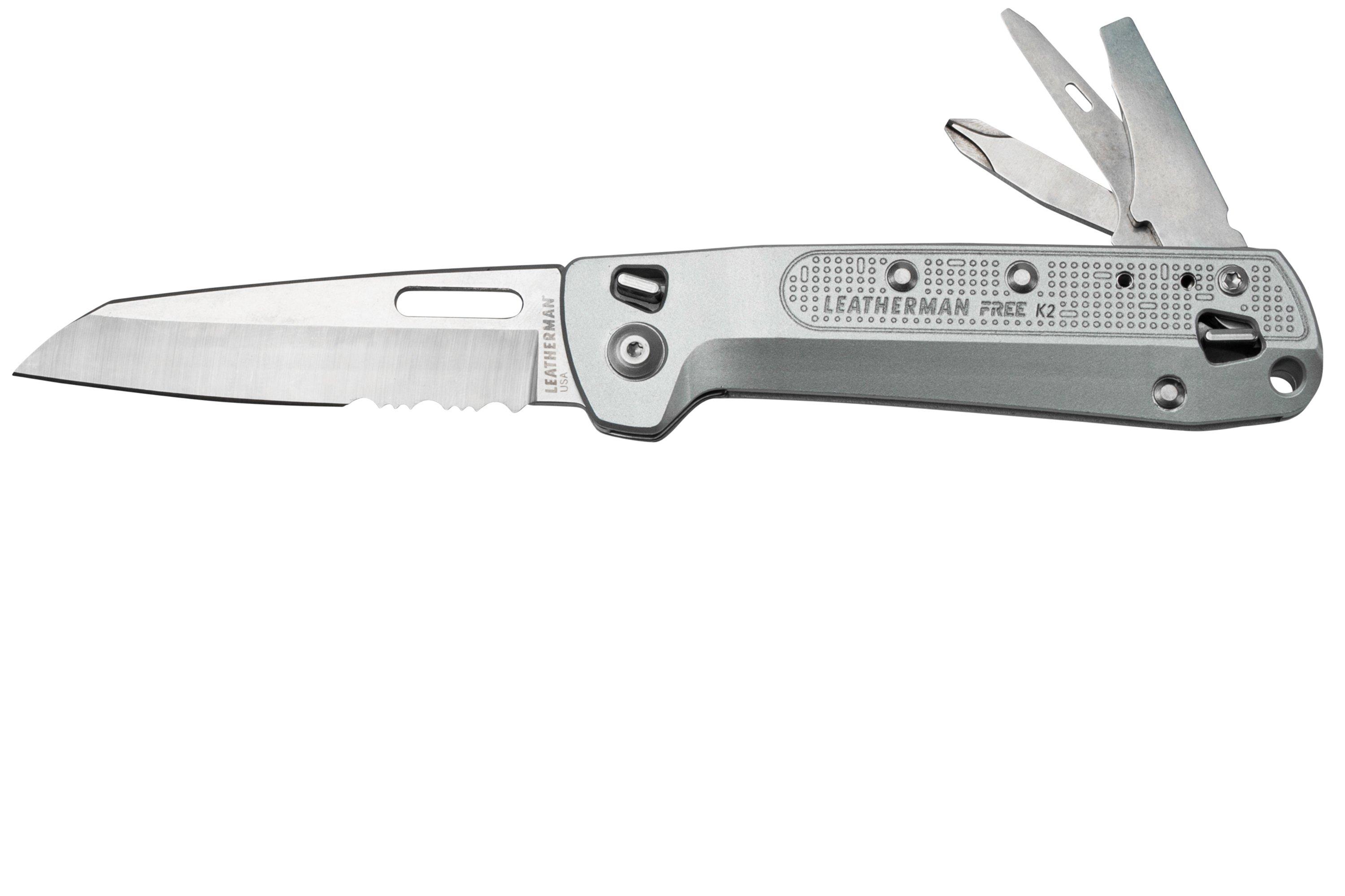 Leatherman FREE K2 CRIMSON, navaja de filo liso con acero 420HC.