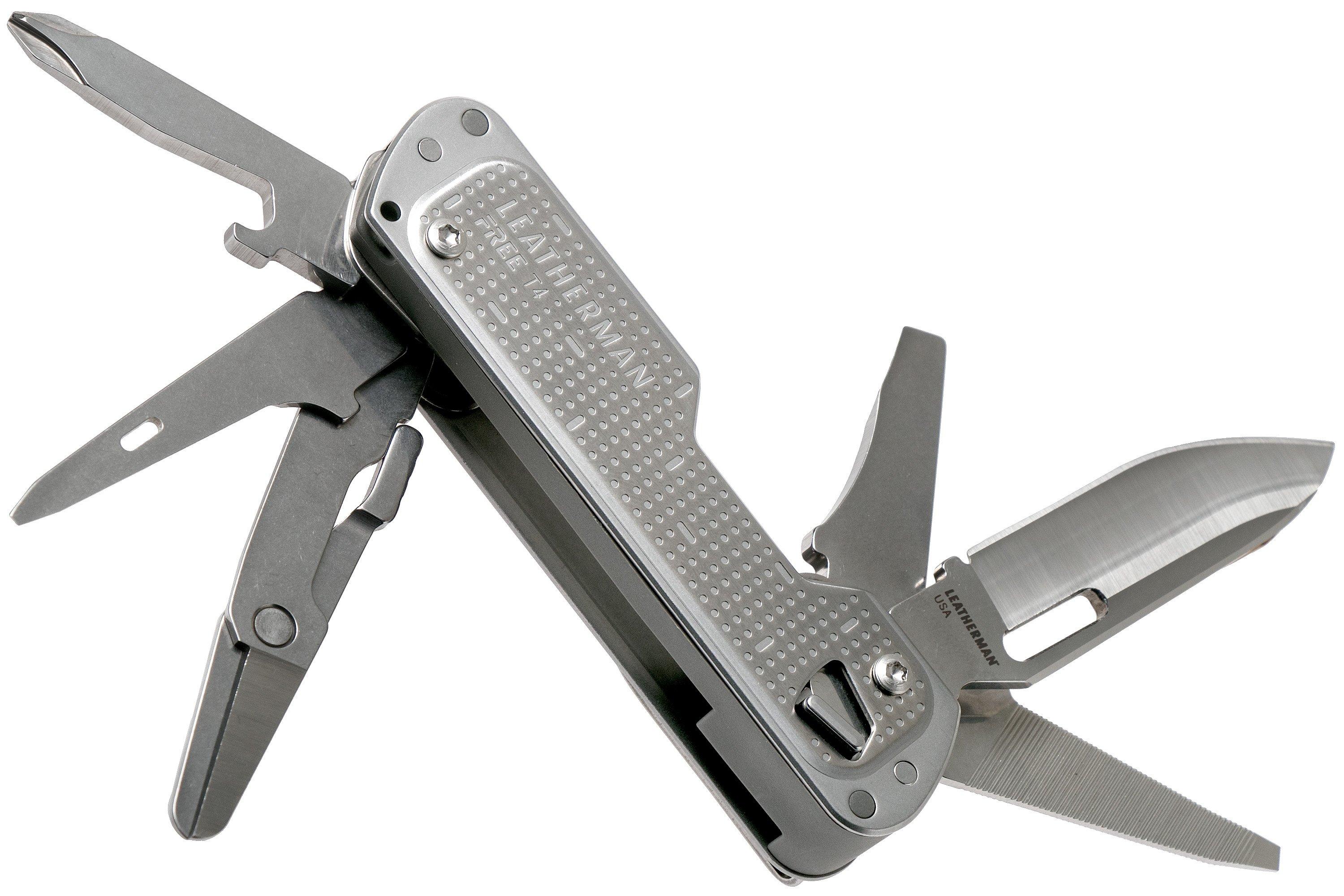 LEATHERMAN, FREE T4 Multitool and EDC Knife with Magnetic Locking and One  Hand Accessible, Built in the USA, Stainless 