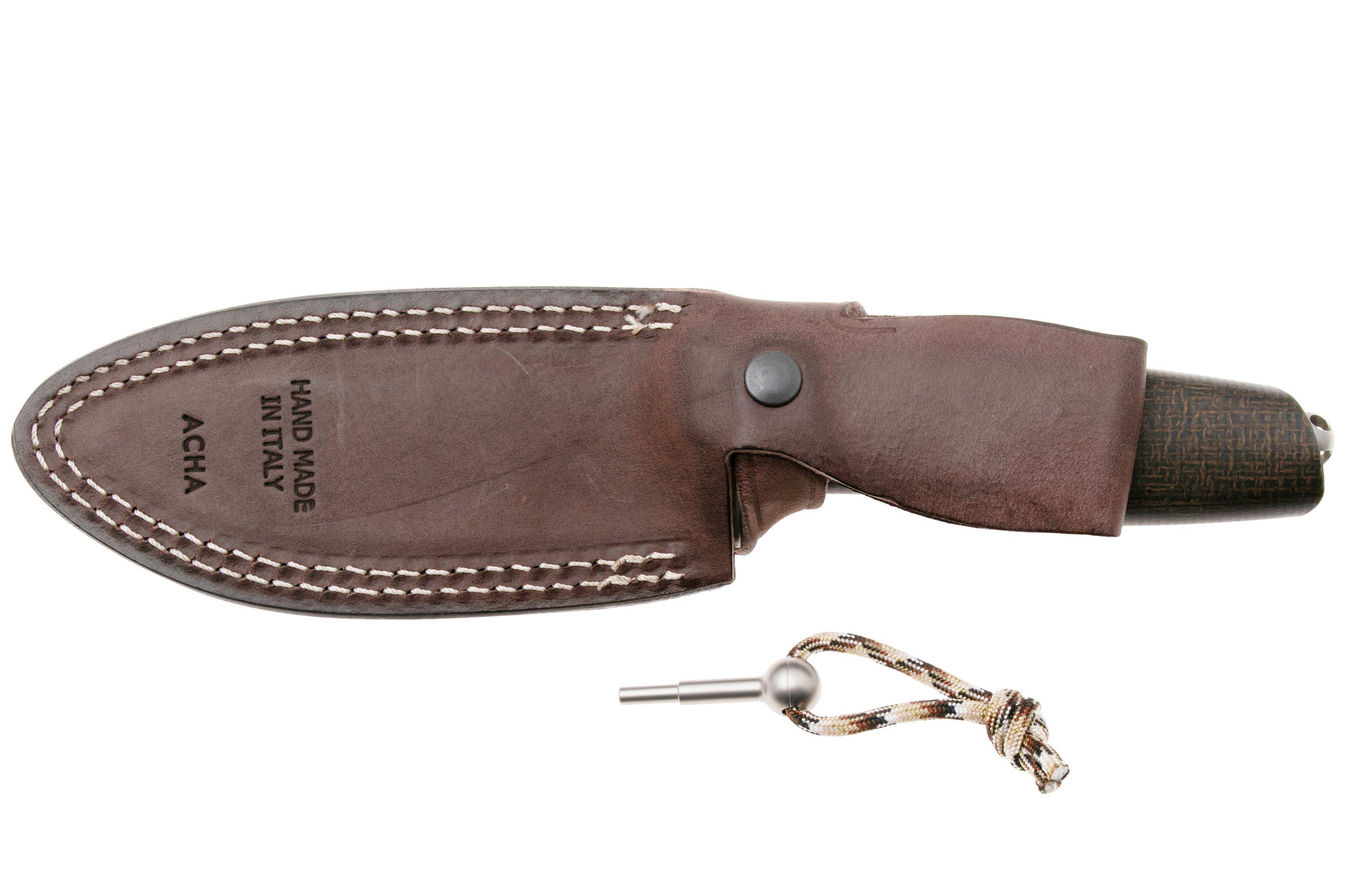 LionSteel Acha AH BLG Satin M390, Green Burlap Micarta, Titanium Guard ...