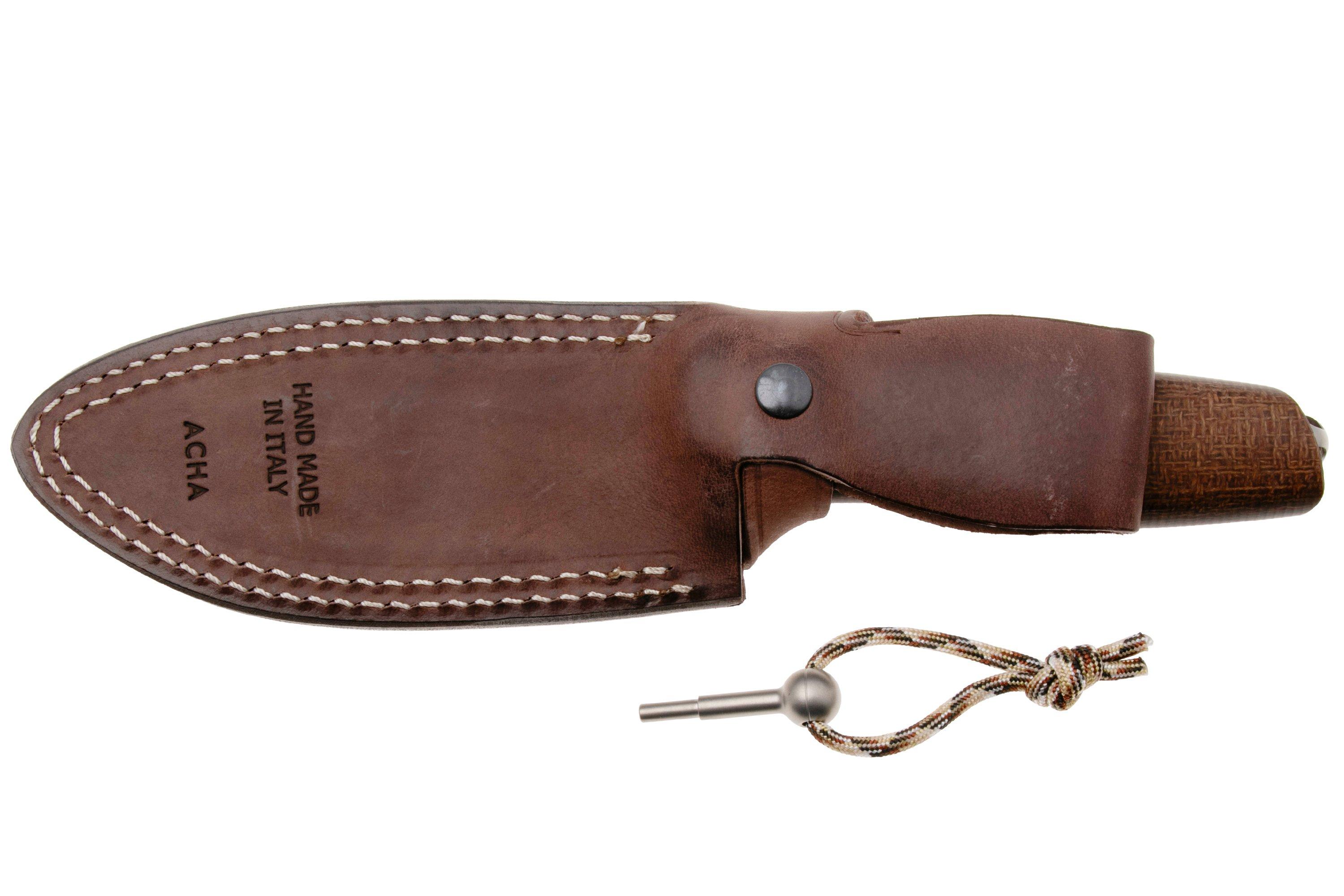 LionSteel Acha AH BLN Satin M390, Natural Burlap Micarta, Titanium ...