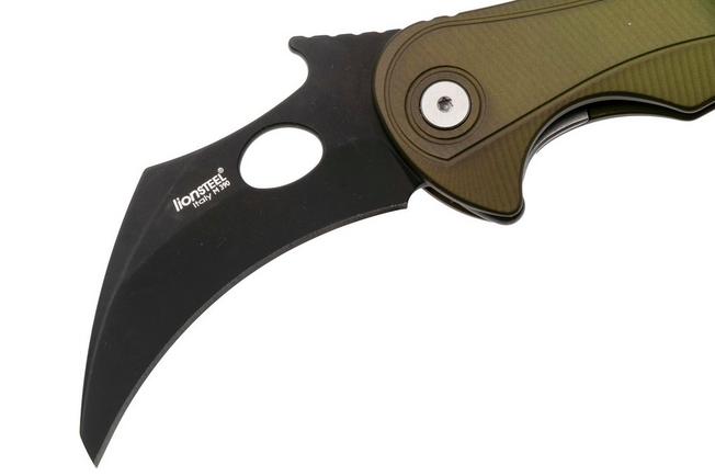 Bild für LionSteel L.E.One Mid LE2-GB, Old Black M390, Green Aluminum, Karambit Taschenmesser