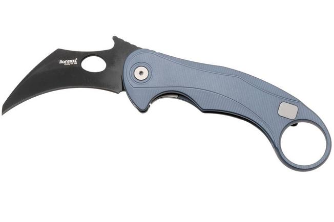 Bild für LionSteel L.E.One Mid LE2-IB, Old Black M390, Ice Blue Aluminum, Karambit Taschenmesser