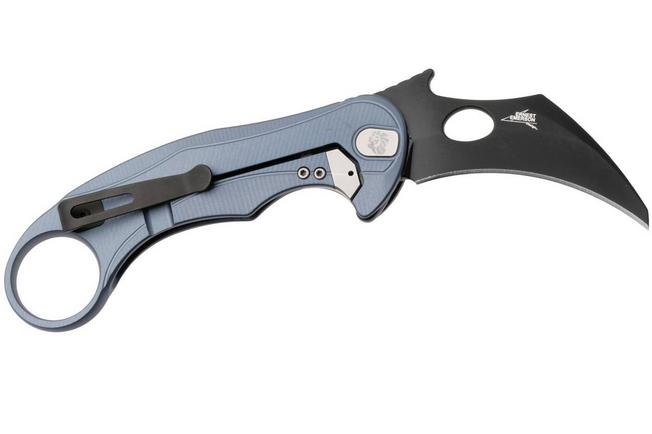 Bild für LionSteel L.E.One Mid LE2-IB, Old Black M390, Ice Blue Aluminum, Karambit Taschenmesser