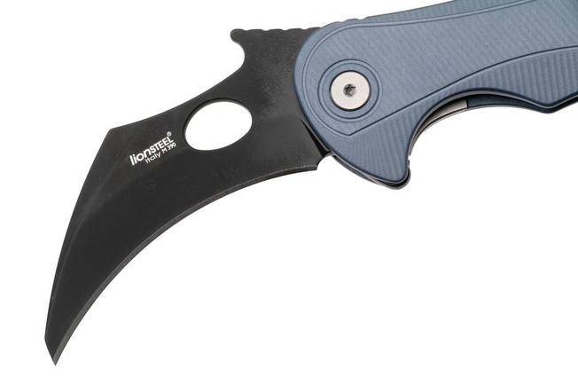 Bild für LionSteel L.E.One Mid LE2-IB, Old Black M390, Ice Blue Aluminum, Karambit Taschenmesser