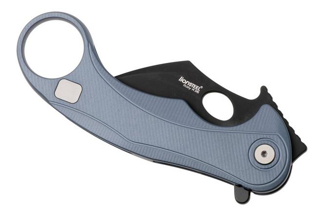 Bild für LionSteel L.E.One Mid LE2-IB, Old Black M390, Ice Blue Aluminum, Karambit Taschenmesser