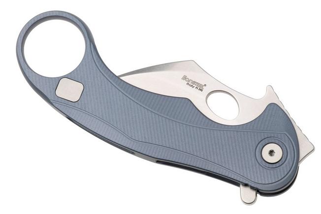 Bild für LionSteel L.E.One Mid LE2-IS, Stonewashed M390, Ice Blue Aluminum, Karambit Taschenmesser