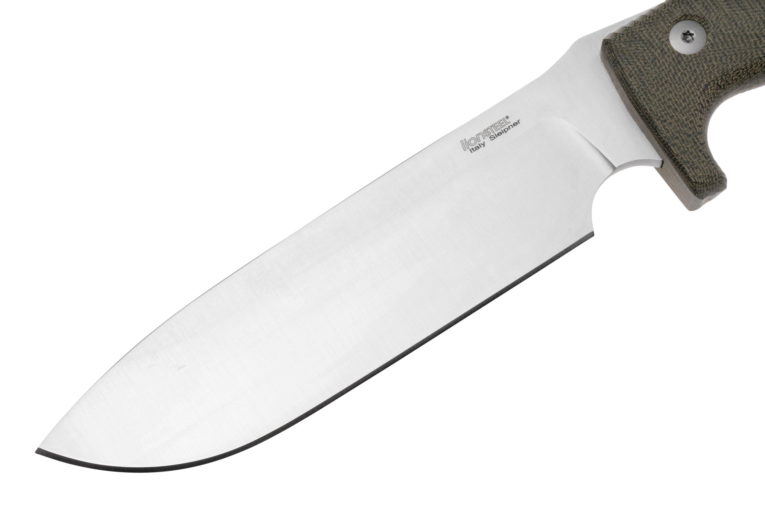 LionSteel M7 CVG Satin, Green Canvas Micarta feststehendes Messer  