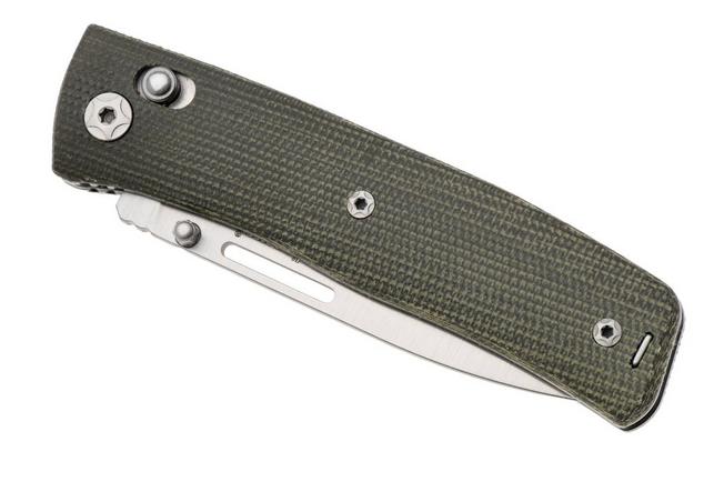 Afbeelding voor LionSteel NiNi NN1 CVG M390 Satin, Full Green Canvas Micarta, zakmes, Gianni Pauletta design