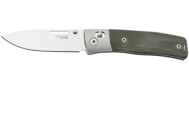 Afbeelding voor LionSteel NiNi NN2 CVG M390 Satin, Titanium Bolsters, Green Canvas Micarta, zakmes, Gianni Pauletta design