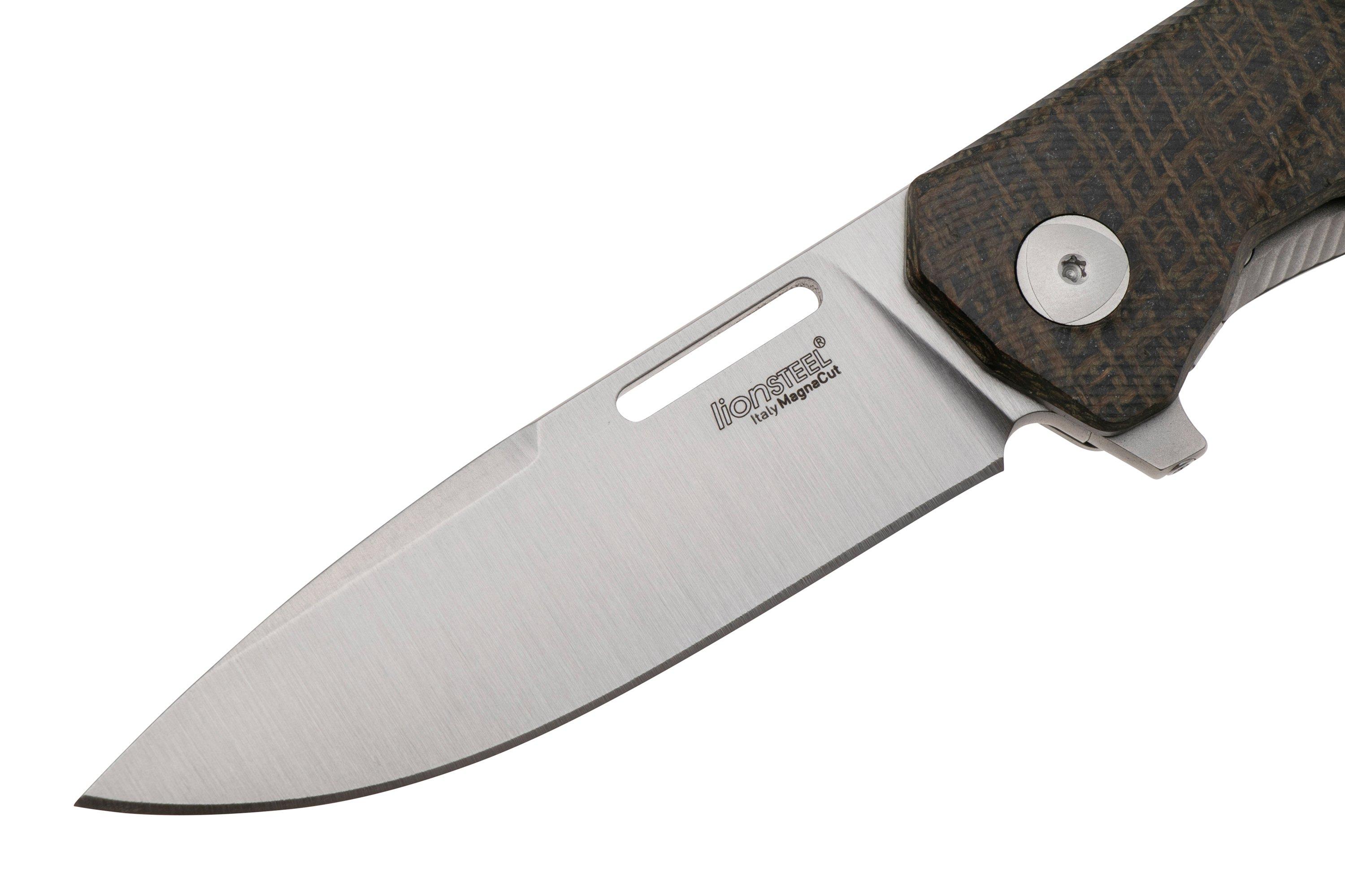 LionSteel Q4ttro, Satin MagnaCut, Green Burlap Micarta, pocket
