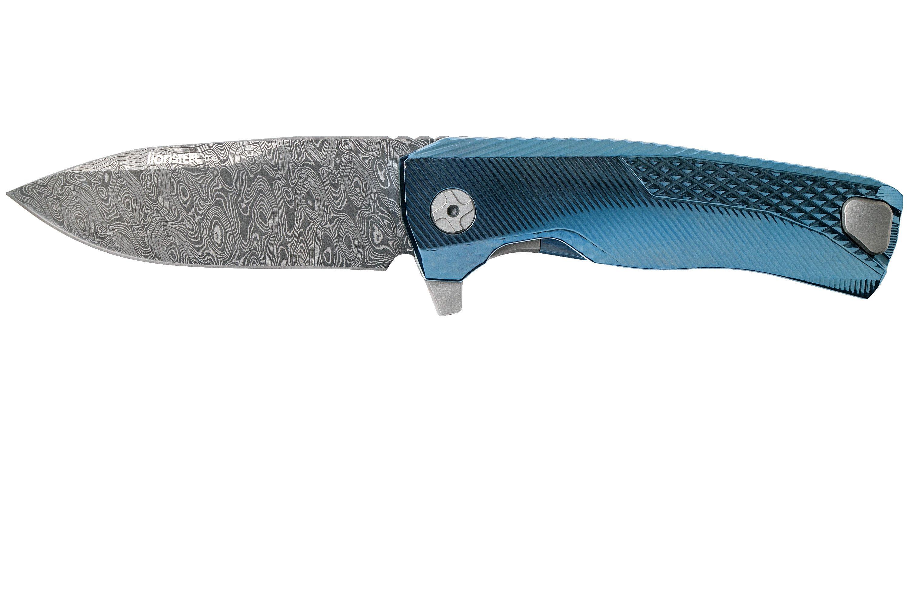 LionSteel ROK Damascus Blue Titanium ROK DD BL pocket knife ...