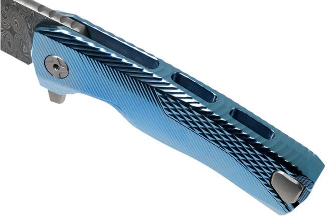 Couteau de poche LionSteel ROK damas titanium bleu