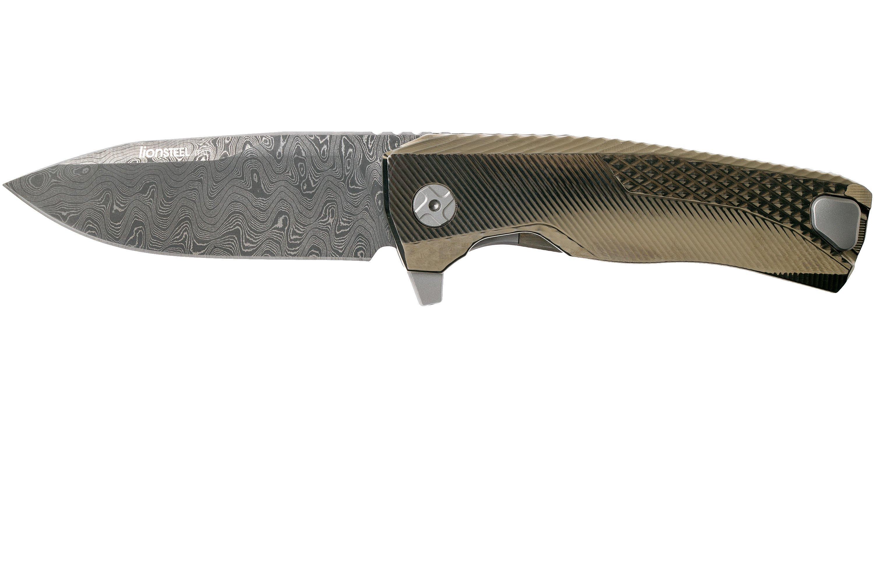 LionSteel ROK Damascus Gold Titanium ROK DD GL pocket knife ...