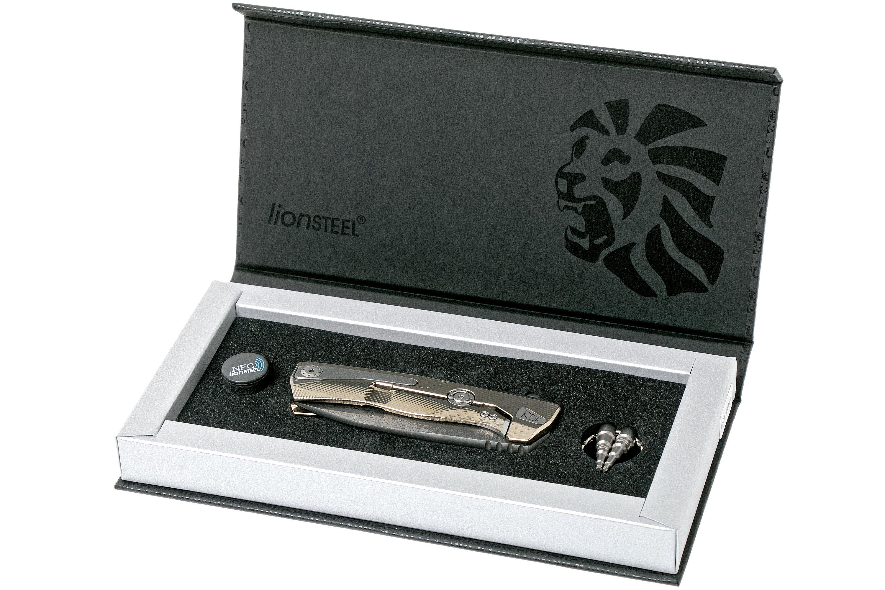 LionSteel ROK Damascus Gold Titanium ROK DD GL pocket knife ...