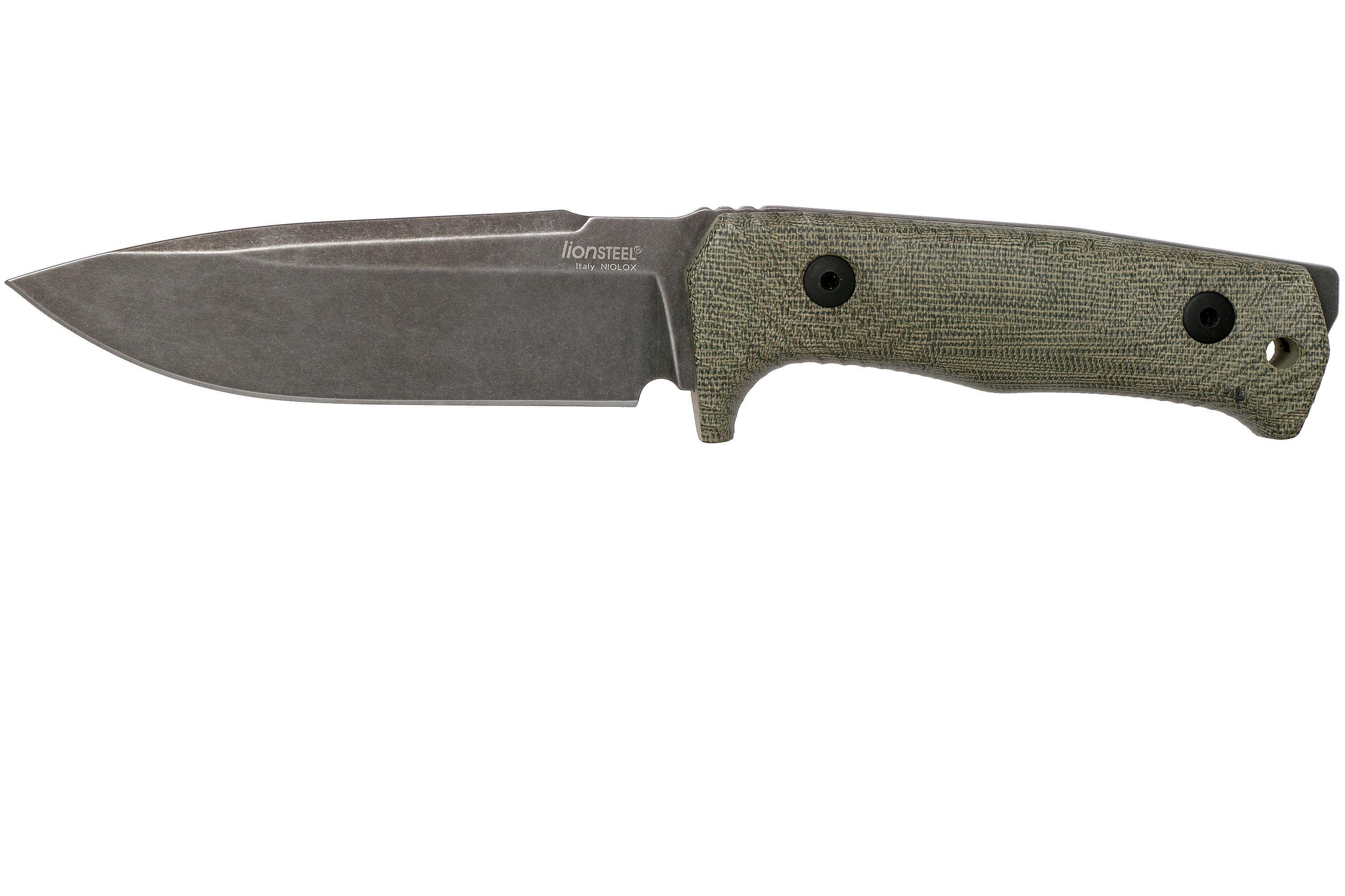 LionSteel T5B-CVG Green Canvas Micarta Black fixed knife