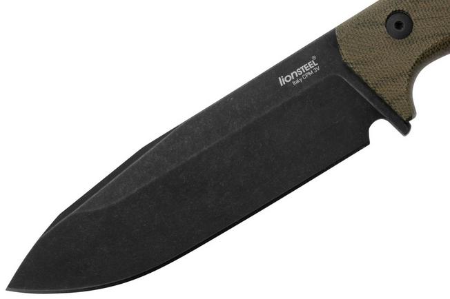 Lionsteel T6 Old Black, Green Canvas Micarta T6B-CVG fixed knife 