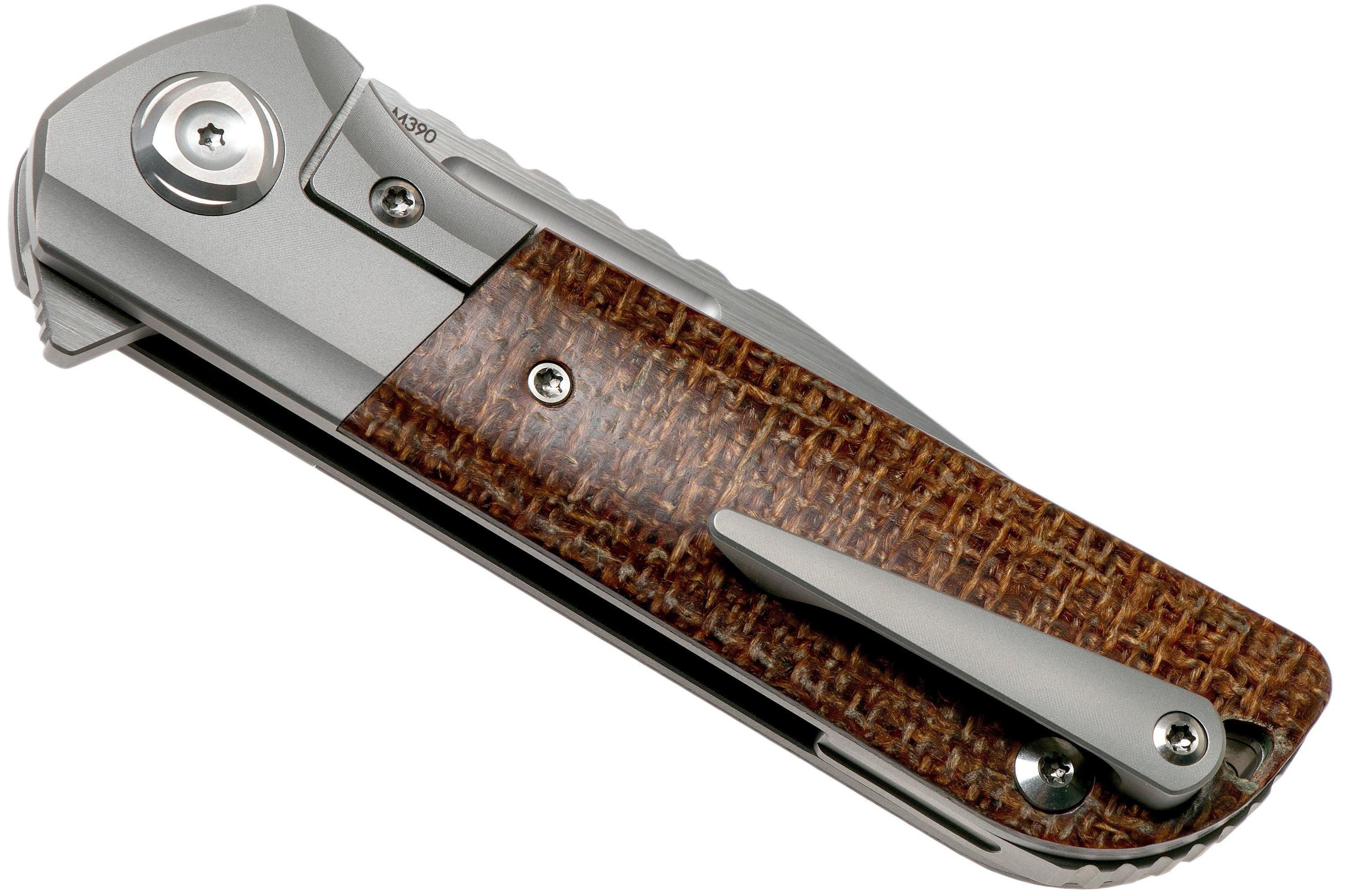 Liong Mah Lanny V2, Burlap Micarta, Satin M390 pocket knife