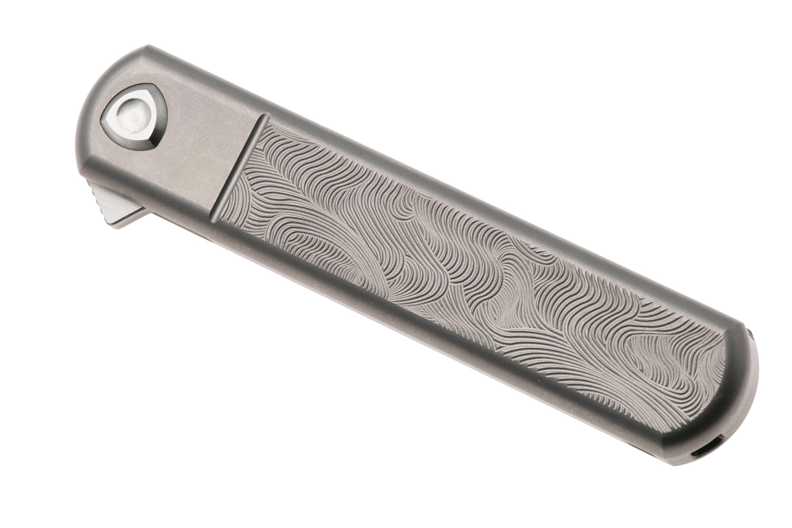 Liong Mah Tanto One, Bead Blasted M390, Sculpted Titanium, left