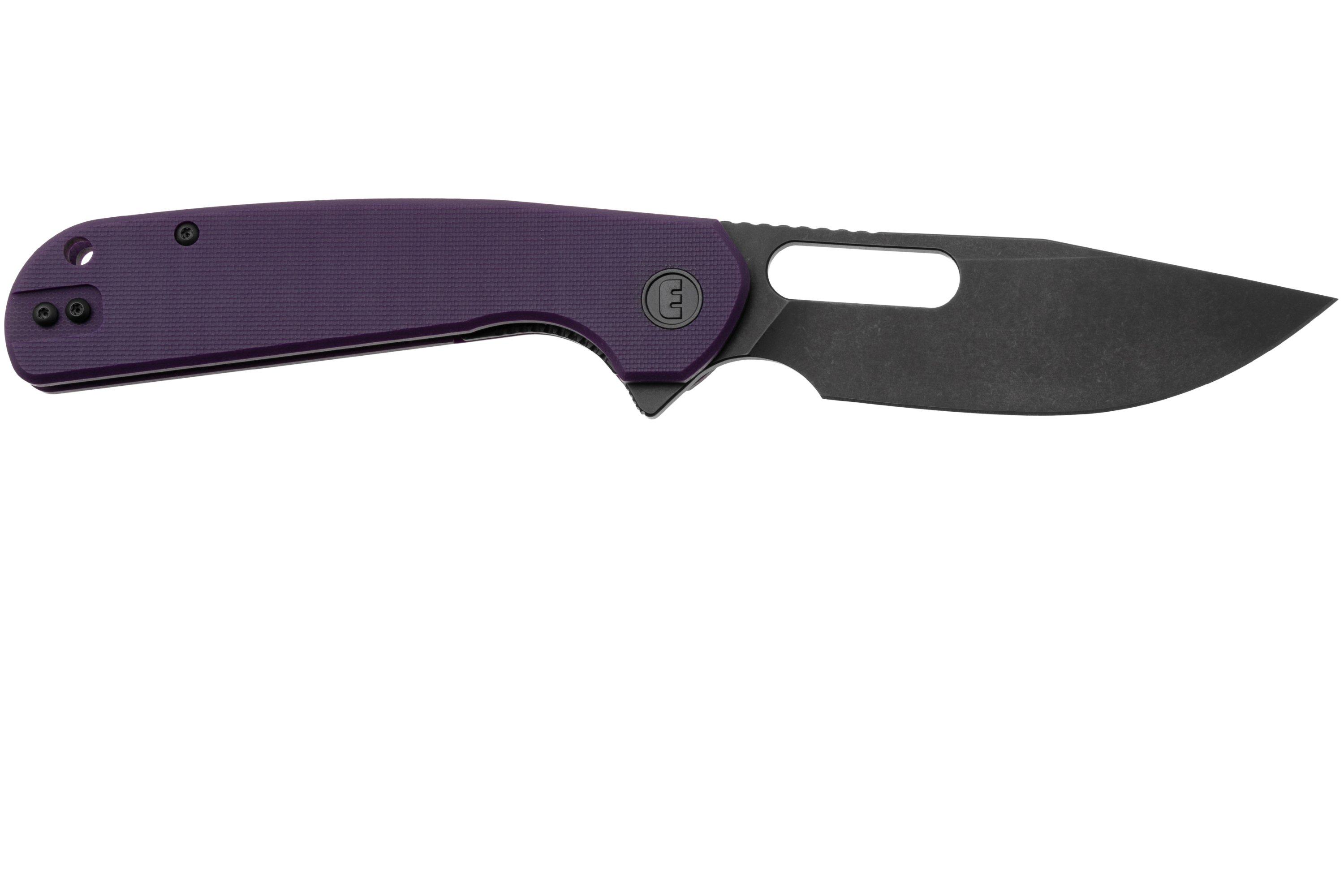 Eutektik Trinity TRI-PBW-R Blackwashed 14C28N, Purple G10, pocket knife ...