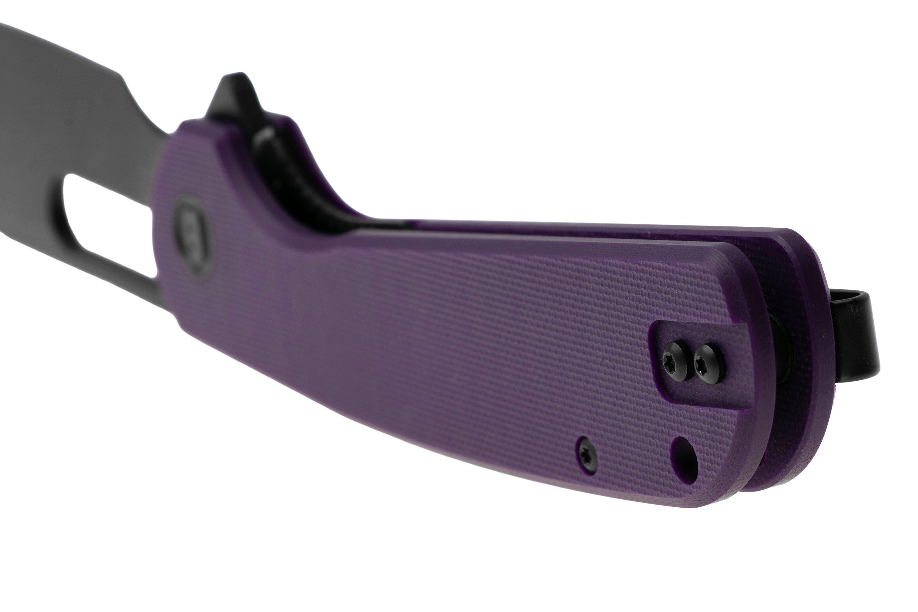 Eutektik Trinity TRI-PBW-R Blackwashed 14C28N, Purple G10, pocket knife ...