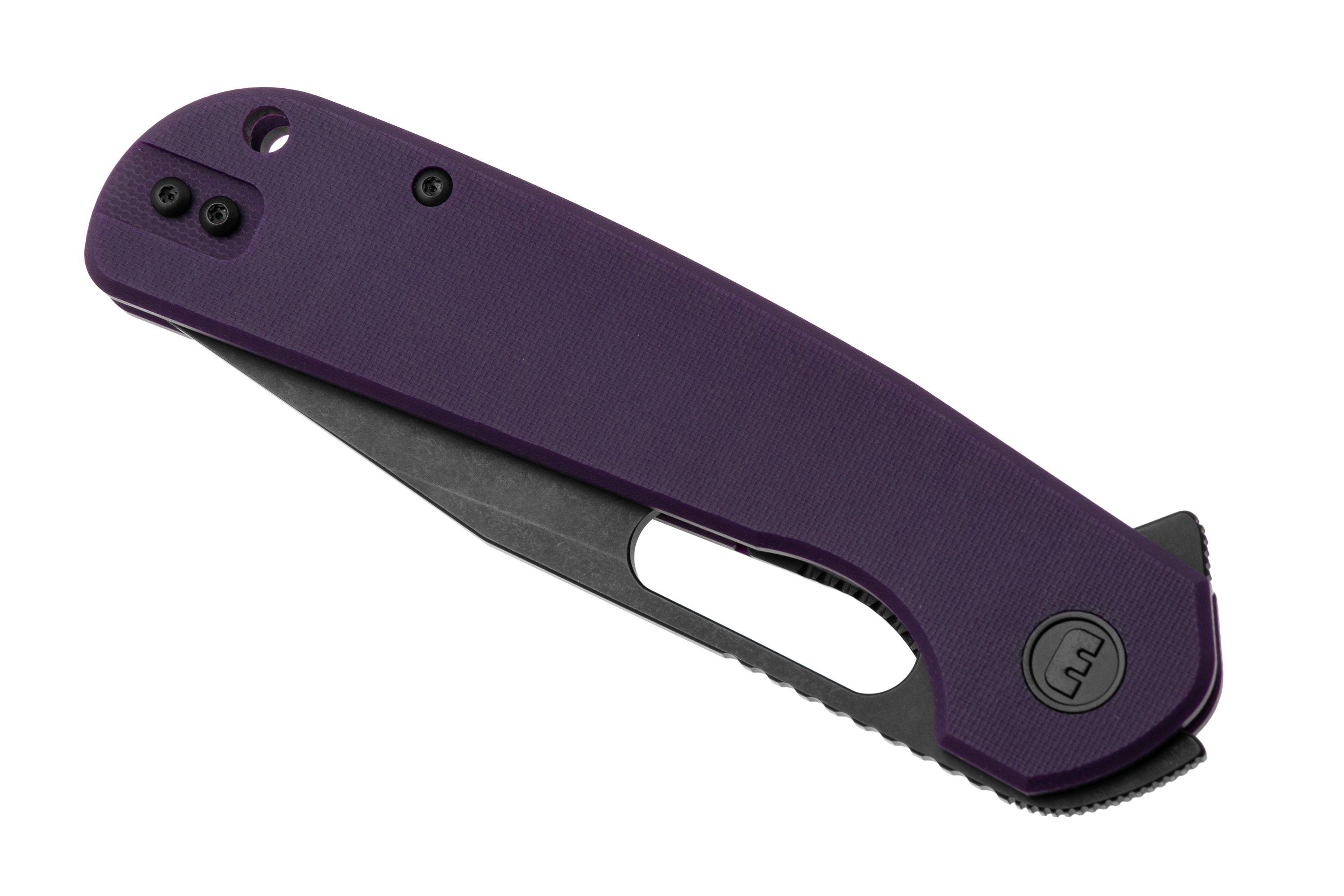 Eutektik Trinity TRI-PBW-R Blackwashed 14C28N, Purple G10, pocket knife ...