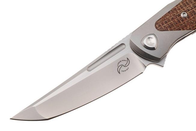 Afbeelding voor Liong Mah Warrior 3 Bead Blasted Böhler M390, Titanium Brown Burlap Micarta Inlay, zakmes