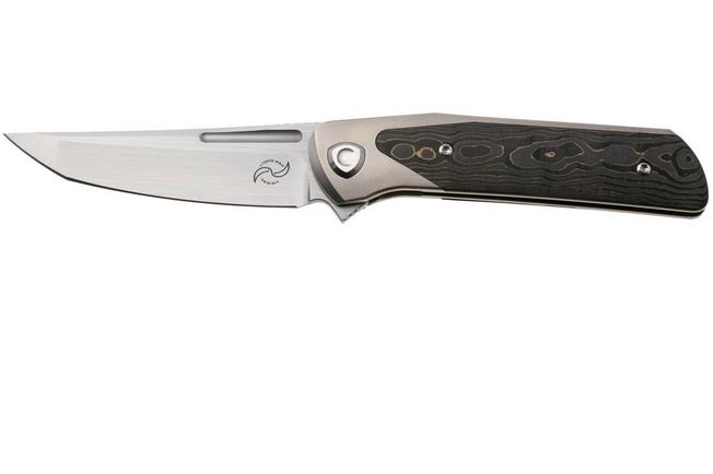 Obraz dla Nóż składany Liong Mah Warrior 3, Satin M390, Gold Camo Carbonfiber Titanium