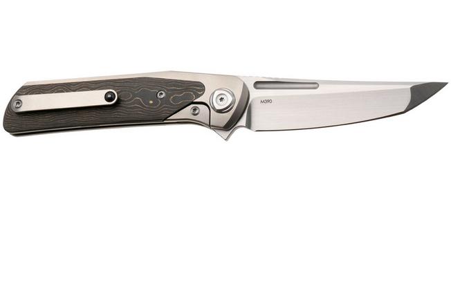 Obraz dla Nóż składany Liong Mah Warrior 3, Satin M390, Gold Camo Carbonfiber Titanium