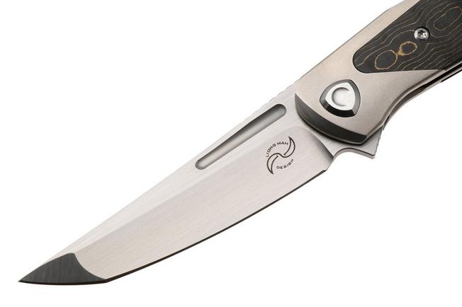 Obraz dla Nóż składany Liong Mah Warrior 3, Satin M390, Gold Camo Carbonfiber Titanium