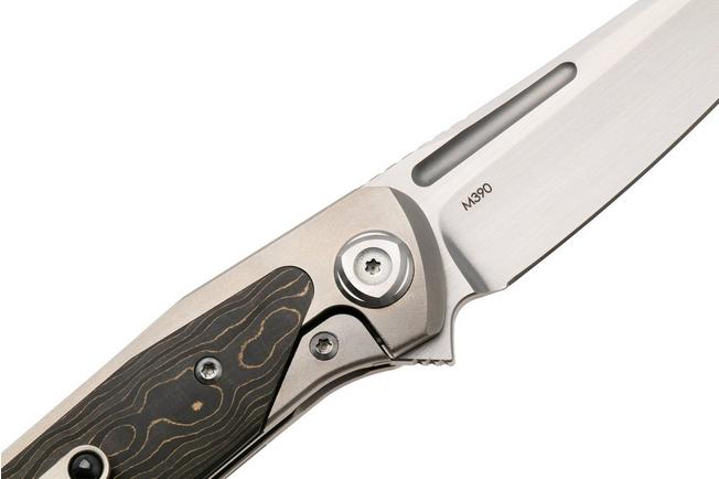 Obraz dla Nóż składany Liong Mah Warrior 3, Satin M390, Gold Camo Carbonfiber Titanium