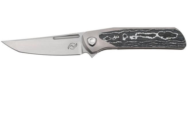 Image pour Liong Mah Warrior 3 Satin Böhler M390, Titanium White Storm FatCarbon Inlay, couteau de poche