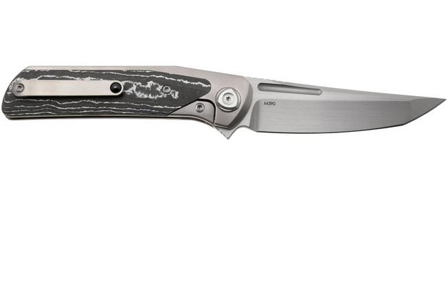 Image pour Liong Mah Warrior 3 Satin Böhler M390, Titanium White Storm FatCarbon Inlay, couteau de poche