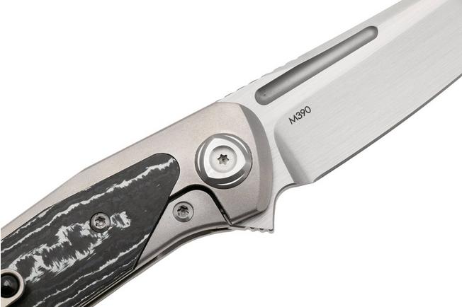 Image pour Liong Mah Warrior 3 Satin Böhler M390, Titanium White Storm FatCarbon Inlay, couteau de poche