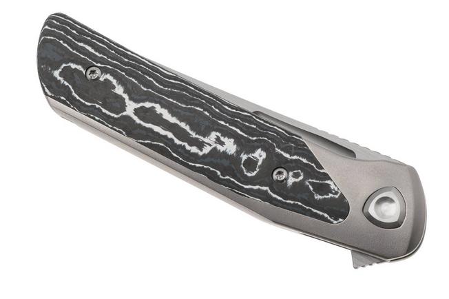 Image pour Liong Mah Warrior 3 Satin Böhler M390, Titanium White Storm FatCarbon Inlay, couteau de poche