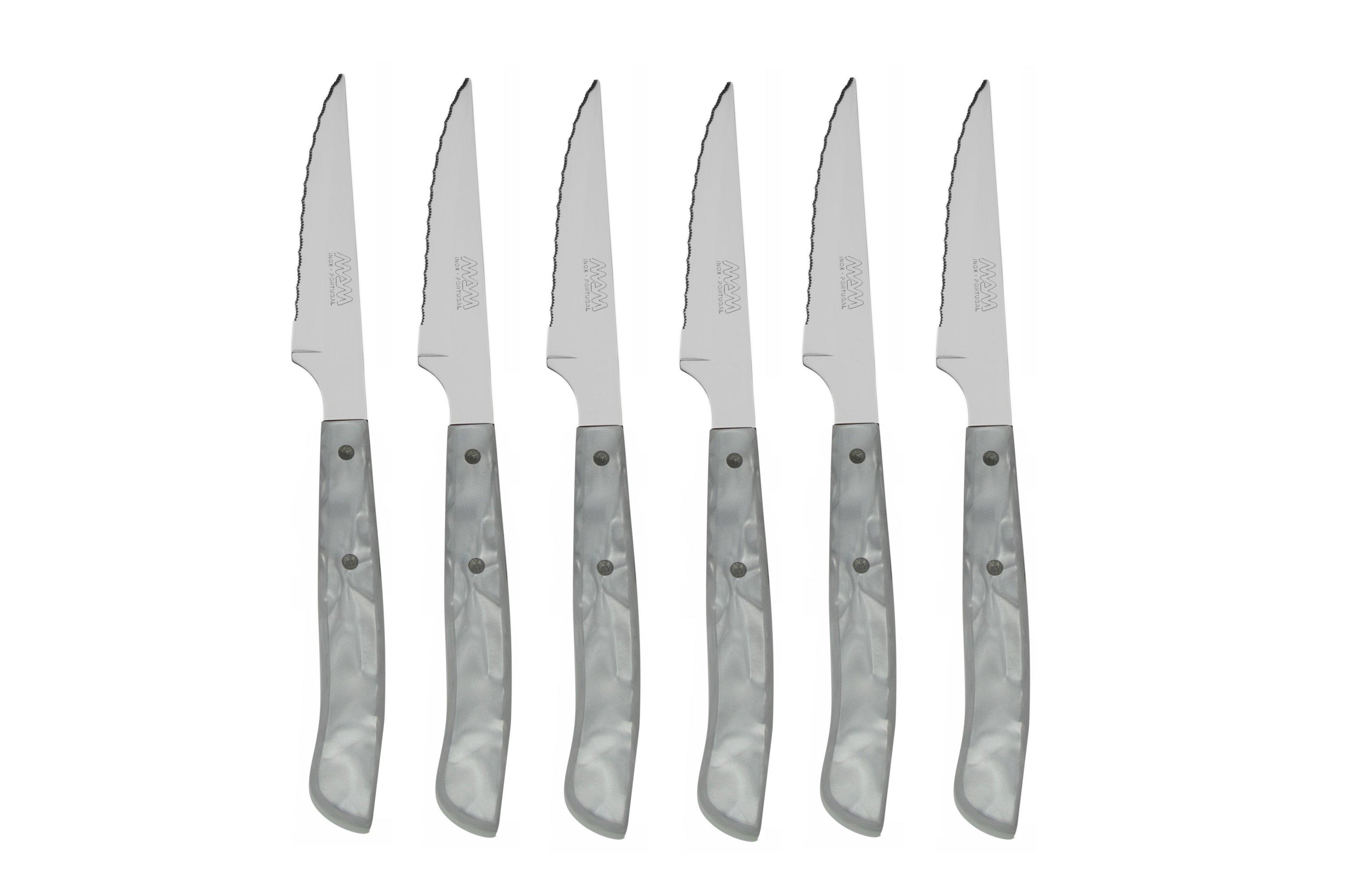 D.Perlla steakmes, extra scherpe steakmessenset met recht lemmet, professioneel steakmes met rechte rand voor de keukentafel, gesmeed uit één stuk van roestvrij staal, 23,1CM