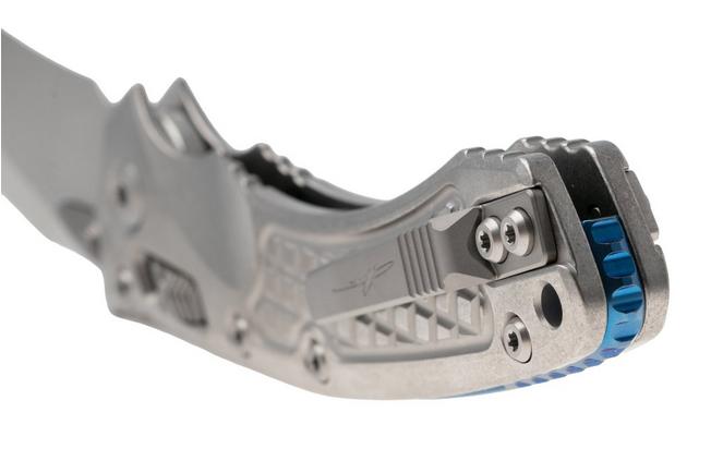 Afbeelding voor Microtech Marfione Select Amphibian 137RL-10FRMS2, Stonewashed M390MK, Frag Titanium, Blue Accents, zakmes