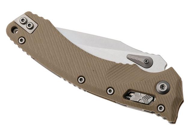 Afbeelding voor Microtech Amphibian 137RL-11FLGTTA, Stonewashed M390MK, Fluted Tan G10, partial serrated zakmes