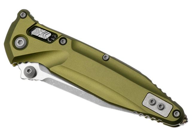 Afbeelding voor Microtech Socom Delta Ram-Lok 159RL-10APOD Apocalyptic Stonewashed M390MK Clippoint, OD-Green Standard Aluminum, zakmes