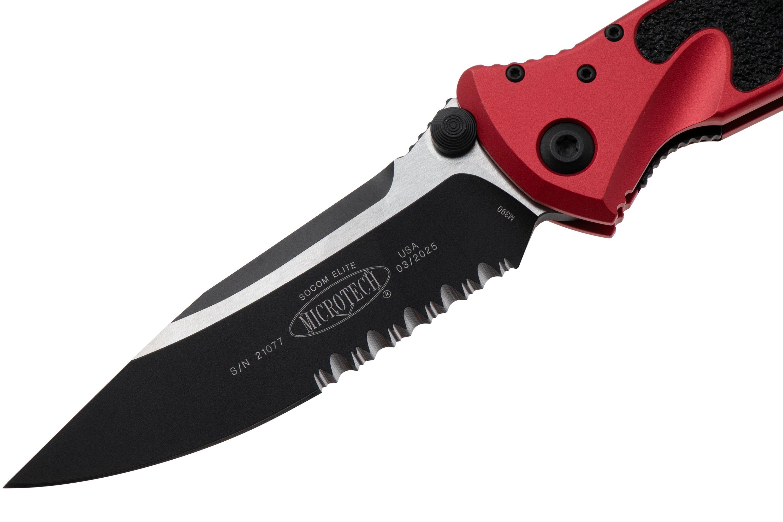 Microtech Socom Elite 160-2RD, Two Tone Black M390 Clippoint, Red ...
