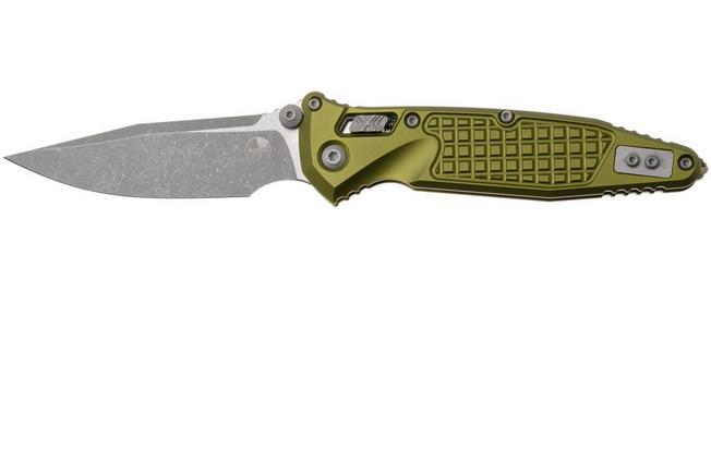 Afbeelding voor Microtech Socom Ram-Lok 160RL-10APFROD Apocalyptic Stonewashed M390MK Clippoint, OD-Green Standard Frag Aluminum, zakmes