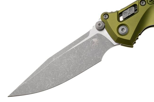 Afbeelding voor Microtech Socom Ram-Lok 160RL-10APFROD Apocalyptic Stonewashed M390MK Clippoint, OD-Green Standard Frag Aluminum, zakmes