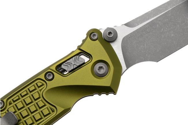 Afbeelding voor Microtech Socom Ram-Lok 160RL-10APFROD Apocalyptic Stonewashed M390MK Clippoint, OD-Green Standard Frag Aluminum, zakmes