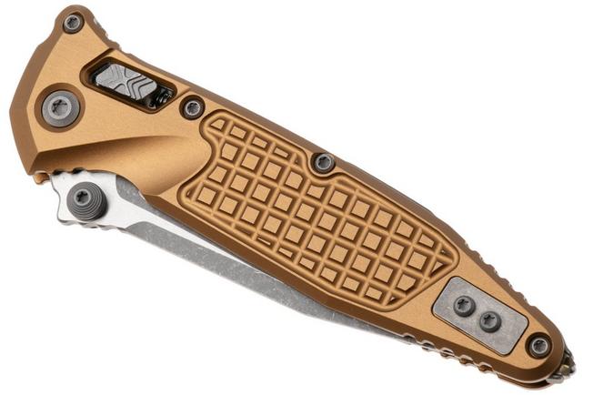 Afbeelding voor Microtech Socom Ram-Lok 160RL-10APFRTA Apocalyptic Stonewashed M390MK Clippoint, Tan Standard Frag Aluminum, zakmes